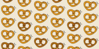Seamless pattern with pretzel. National Pretzel Day. America's favorite snack. Line art style vector illustration for wrapping paper, textile, cover design.