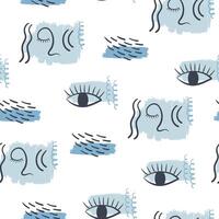 Seamless pattern with esoteric symbols. Abstract vector illustration. Hand drawn minimalistic background with stylized face, eye, textures.