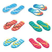 Flip flops flat vector set. Colorful flip flops illustration in cartoon style. Hello summer concept. Summer vacation item. Summer accessories.