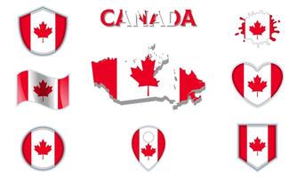 Collection of flat national flags of Canada with map vector