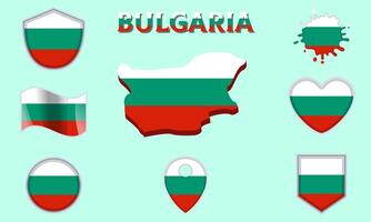 Collection of flat national flags of Bulgaria with map vector