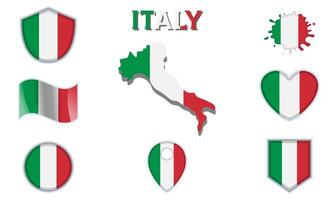 Collection of flat national flags of Italy with map vector