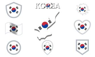 Collection of flat national flags of Korea with map vector