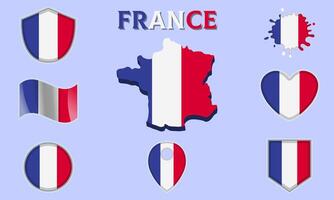 Collection of flat national flags of France with map vector