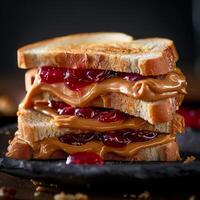 AI generated Delicious peanut butter and jelly sandwich photo