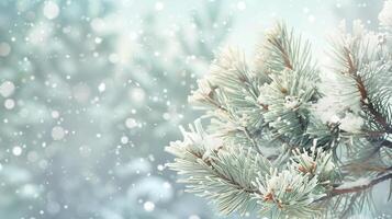 AI generated nature winter background, fir twig covered in snow photo