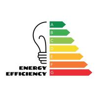 Energy efficient concept with half lightbulb icon and  graph sign with energy rating. Vector