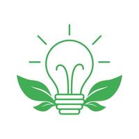 Lightbulb icon with green leaves. Save energy concept. Vector illustration