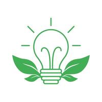 Lightbulb icon with green leaves. Save energy concept. Vector illustration