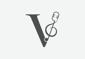Music icon with latter V logo design creative concept vector