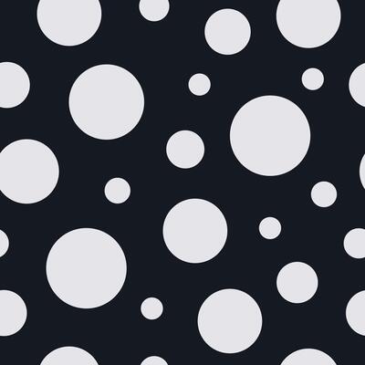 Abstract seamless polka dot background. White circles on a black background. Design of fabric, packaging, cover.