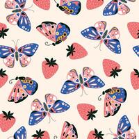 sin costura verano modelo con mariposas y fresas vector