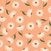 Seamless pattern with daisies on a peach background. Design of fabric, cover, packaging. Summer print. vector