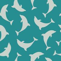 Seamless pattern with a dolphin on a sea wave background. Summer sea background. vector