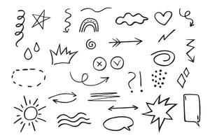 Doodle elements. Sketch underline, accent, arrow shape set, highlight, speech bubble, underline. vector