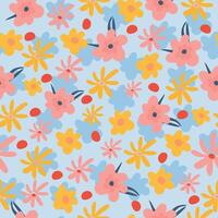 Cute seamless pattern with hand drawn wildflowers. vector