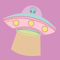 Unidentified flying object UFO isolated alien ship with alien driving on purple background vector