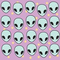 Pattern of alien faces with stars purple background alien space pattern vector