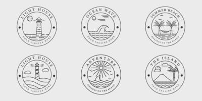 set logo beach or island badge  line art vintage vector illustration template icon graphic design