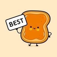 Toast piece of bread with peanut butter with poster best. Vector hand drawn cartoon kawaii character illustration icon. Isolated on brown background. Toast piece bread peanut butter think concept