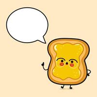 Toast with honey with speech bubble. Vector hand drawn cartoon kawaii character illustration icon. Isolated on brown background. Toast with honey concept