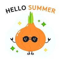 Onion character. Hello summer card. Vector hand drawn cartoon kawaii character illustration icon. Isolated on white background Onion character concept