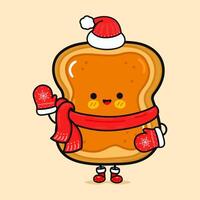 Funny smiling happy Toast piece of bread with peanut butter christmas. Vector flat cartoon character illustration icon design. Isolated on brown background