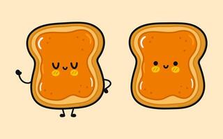 Cute funny Toast piece of bread with peanut butter. Vector hand drawn cartoon kawaii character illustration icon. Isolated brown background. Toast piece of bread with peanut butter character concept