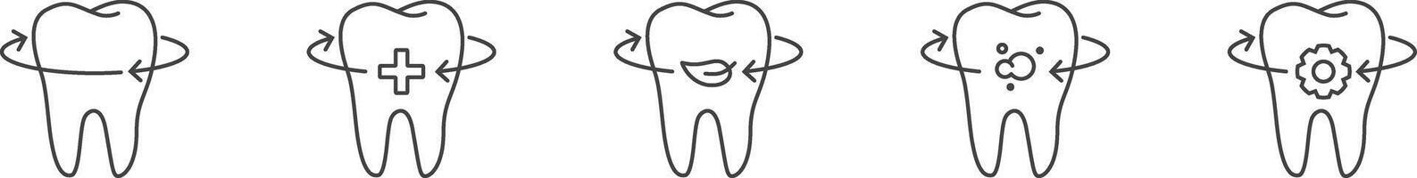 Tooth restoration icon. Tooth icons with mint, plus, arrow. Vector illustration of simple lines.