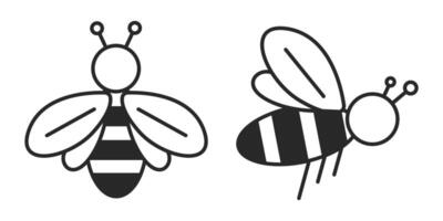 Simple line vector bee icon. Honey bee in flight. Insect icons.