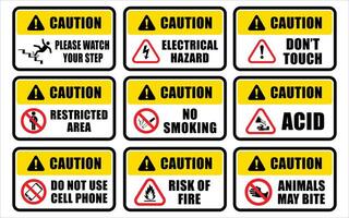 Warning Caution Dangerous Area Sign vector set