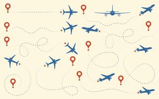 Airplane track to point with dashed line vector