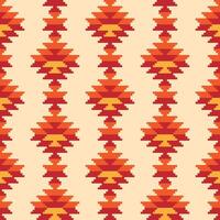Seamless pattern in the style of Native Americans. It features red, orange, and yellow geometric shapes on a white background. The pattern repeats, and it could be used for fabric or wrapping paper . vector