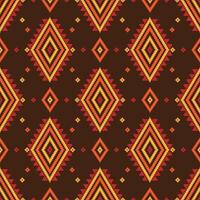 Native pattern in the style of embroidery. Seamless pattern features colorful geometric shapes, including squares, triangles, and diamonds, arranged in rows on a white background. vector
