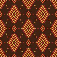 Native pattern in the style of embroidery. Seamless pattern features colorful geometric shapes, including squares, triangles, and diamonds, arranged in rows on a white background. vector