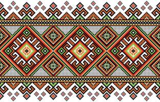 Embroidered fabric pattern Colorful squares and triangles with a textured, embroidered look seamlessly repeat on a beige background vector