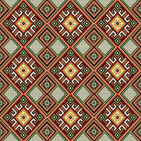 Pixel art ethnic pattern Squares and triangles in a retro ethnic design create a seamless geometric pattern on a beige background vector