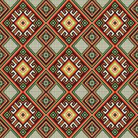 Pixel art ethnic pattern Squares and triangles in a retro ethnic design create a seamless geometric pattern on a beige background vector