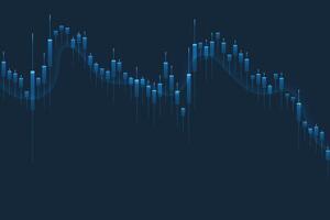 Financial business statistics with bar graph and candlestick chart show stock market price on dark background vector