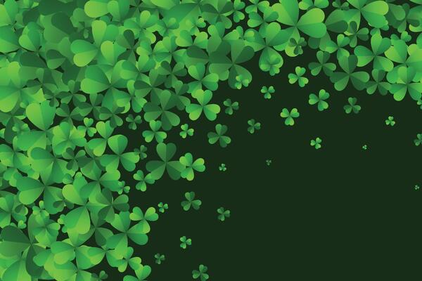 Saint Patricks day background with clover leaves or shamrocks. 3D illustration.