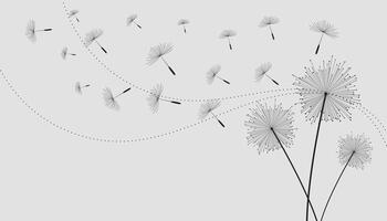 Flying dandelion seeds, vector icon. Vector isolated decoration element from scattered silhouettes.