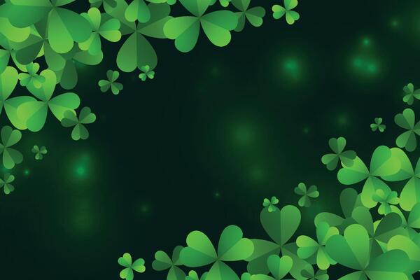 Saint Patricks day background with clover leaves or shamrocks. 3D illustration.