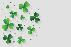 Green flying clover leaves isolated on white background. Vector illustration. Spring decoration for Saint Patrick's day border or frame design