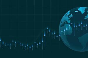 Financial business statistics with bar graph and candlestick chart show stock market price on dark background vector