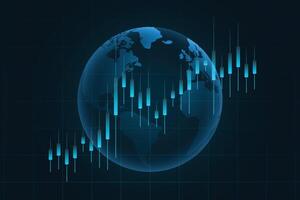 Financial business statistics with bar graph and candlestick chart show stock market price on dark background vector