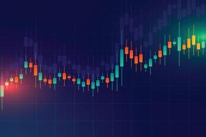 Financial business statistics with bar graph and candlestick chart show stock market price on dark background vector