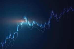 Business candle stick graph chart of stock market investment trading on blue background. Bullish point, up trend of graph. Economy vector design