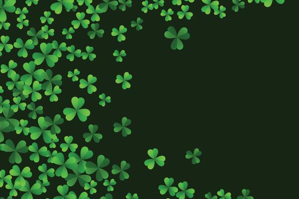 Saint Patricks day background with clover leaves or shamrocks. 3D illustration.