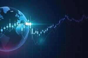 Business candle stick graph chart of stock market investment trading on blue background. Bullish point, up trend of graph. Economy vector design