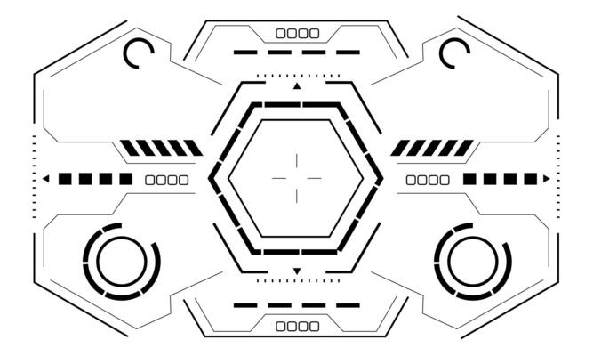 HUD sci-fi hexagon interface screen view black hexagon geometric design virtual reality futuristic technology creative display on white vector